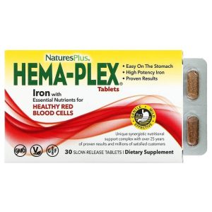 Комплекс вітамінів і мінералів, Hema-Plex, Nature’s Plus, 30 таблеток з повільним вивільненням