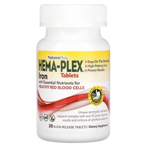 Залізо та поживні речовини для здоров’я еритроцитів, Iron with Essential Nutrients, Hema-Plex, NaturesPlus, 30 таблеток із уповільненим вивільненням